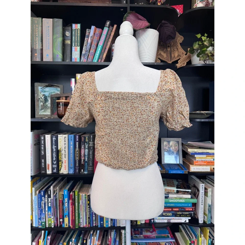 Madewell Puff Sleeve Top Womens XS Floral Smocked Square Neck Blouse G1017
